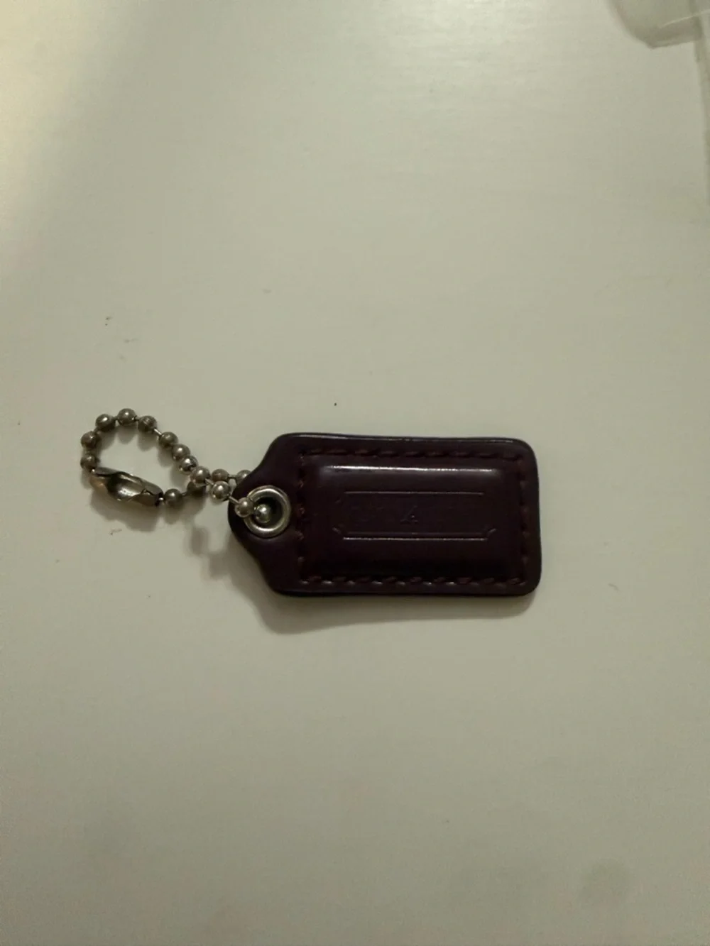 Leather Key Tag with Ball Chain - Dark Brown